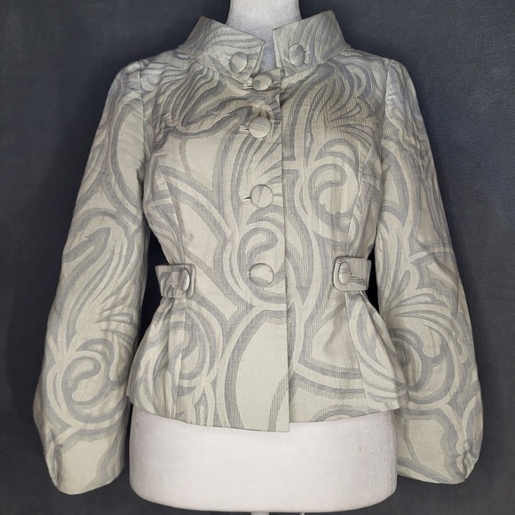 Anthropologie Jackets & Blazers - Anthropologie Tabitha Jacquard Cropped Jacket Ivory and Silver Size 4